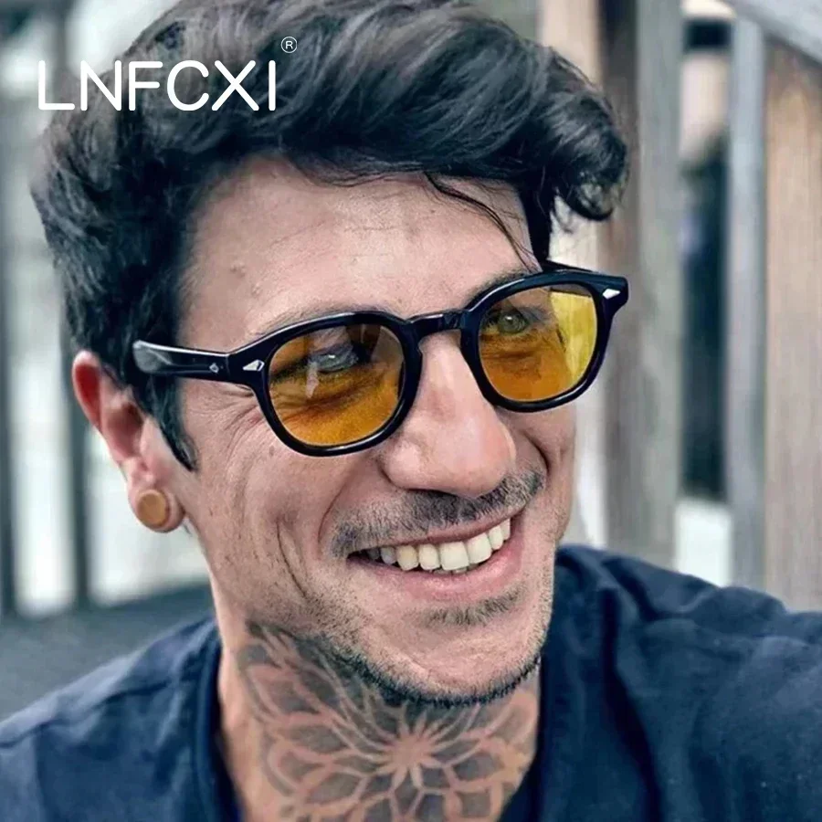 JNPCXI New Retro Round Sunglasses Women Yellow Fashion Rivets Decoration Shades UV400 Men Punk Sun Glasses