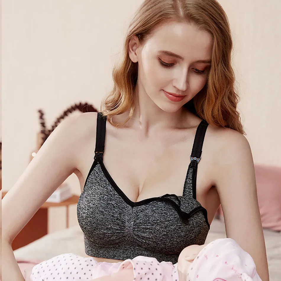 Pregnant Women Comfortable Breastfeeding Bra Adjustable Shoulder Strap Removable Chest Pad Anti Convenient Sagging Bra