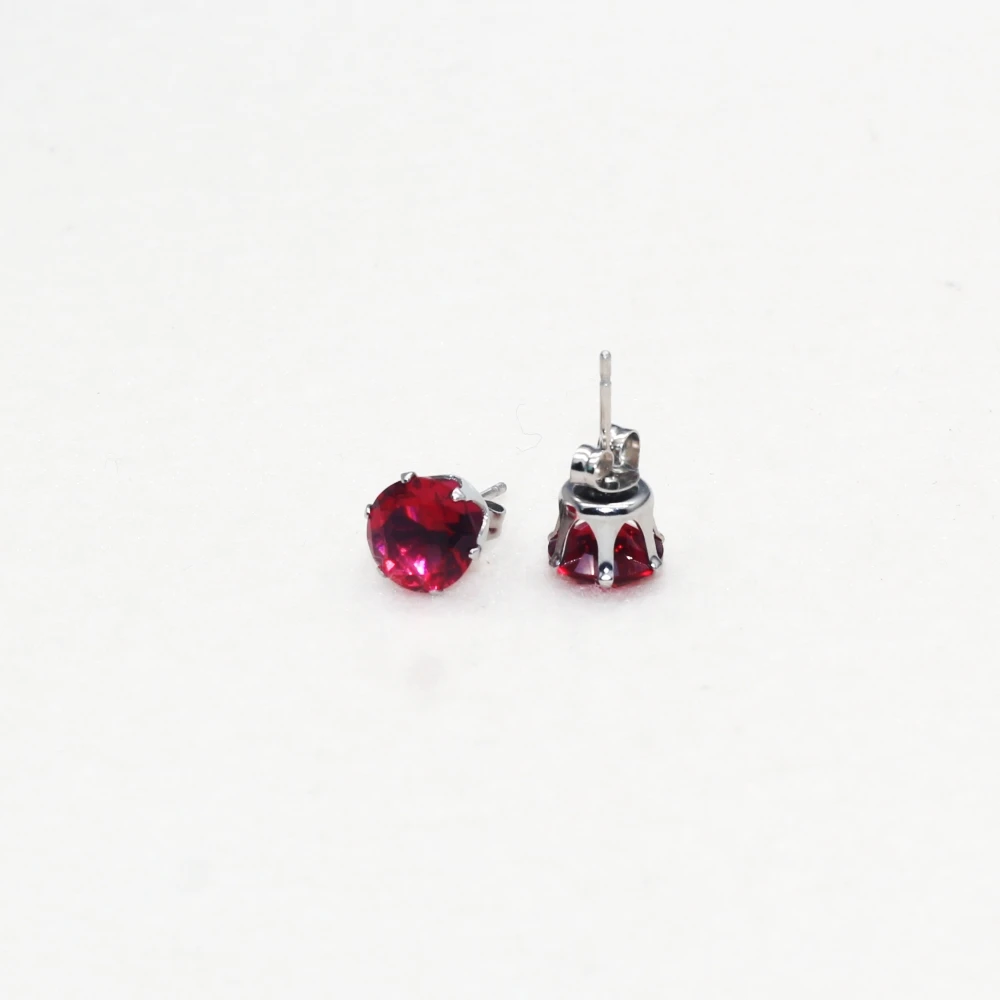 Edelstahl-Ohrstecker 8mm Rund Hot Pink Glas Minimalistisch Hypoallergen Ohne Verblassen Klassischer Stil – Detail 1
