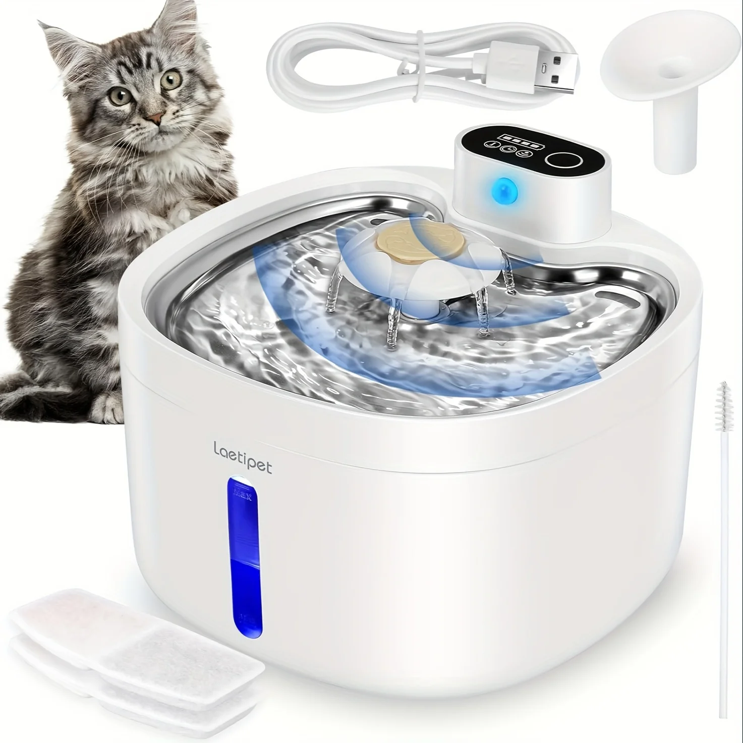 C7-WSJ2 cat fountain wireless automatic cat fountain, with water level window, suitable for power-powered pet water dispenser