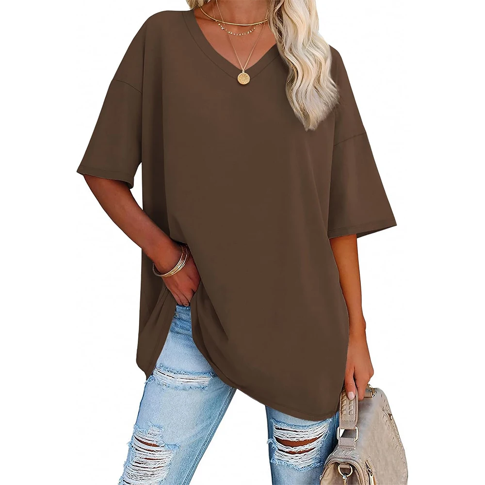 Womens Oversized T Shirts V Neck Tees Half Sleeve Cozy Comfy Tunic 2024 Y2K Tops Casual