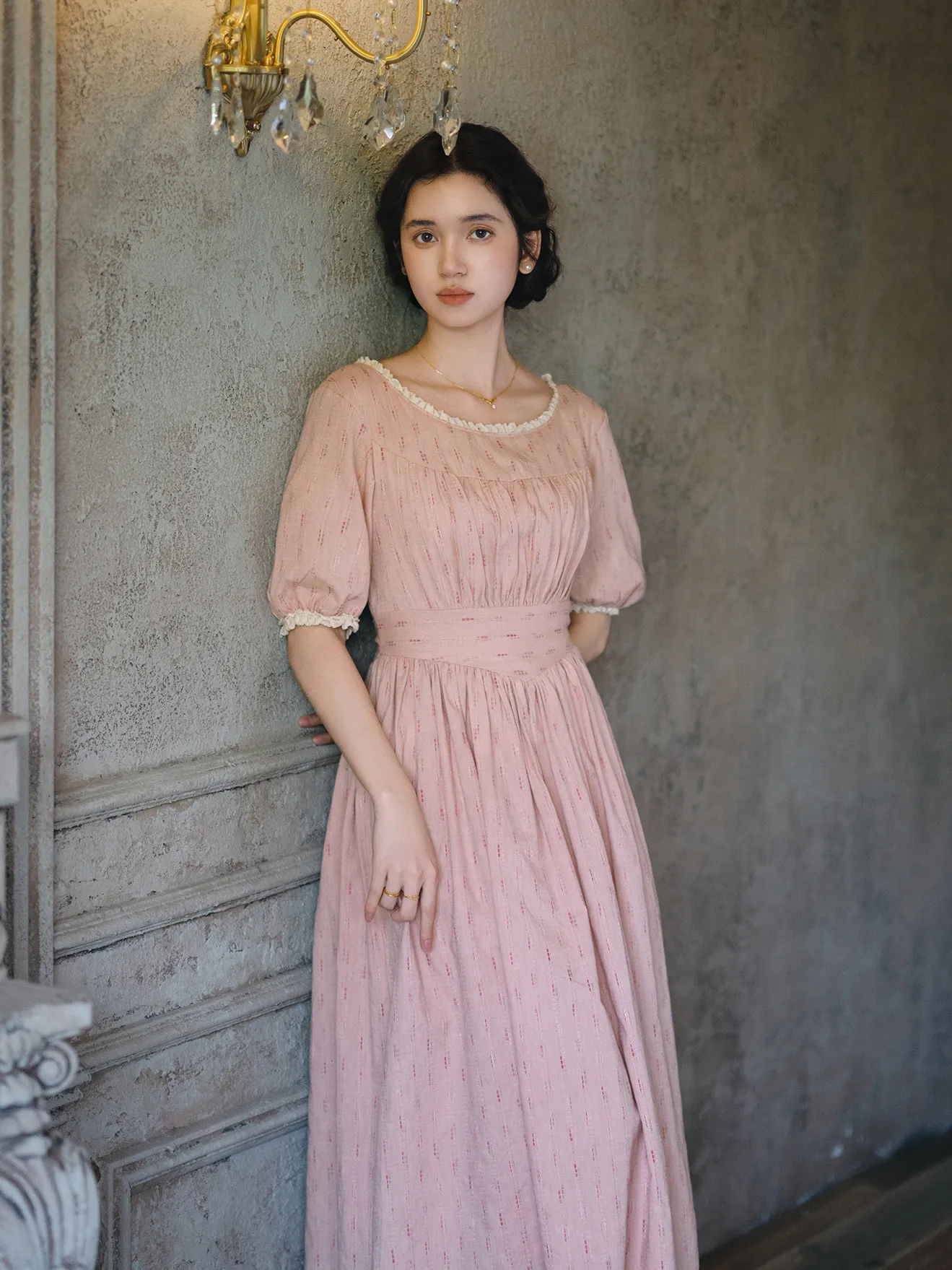 

TIYIHAILEY Women Dress Half Sleeve Long Maxi Ladies 100% Cotton S-XL Vintage High Waist 2026 Pink Lace Patchwork Spring Autumn