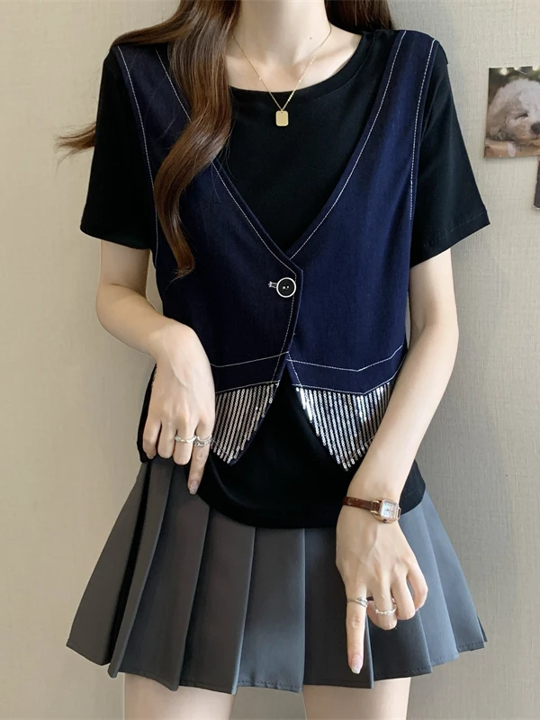 

plus Size Conced Belly Vest ort Sve T-irt Women Summer Fat MM Meat Conceal Slimming High-End Feeling Top
