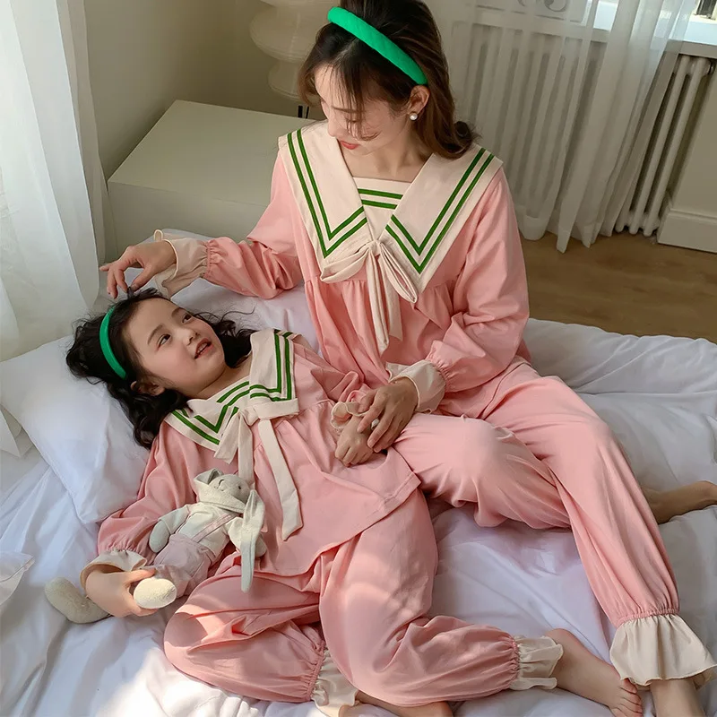 

Mommy And Me Pajamas Sets Mother And Daughter Matching Clothes For Sleep Spring Women Nightwear Baby Girl Top Pants Home Outfits