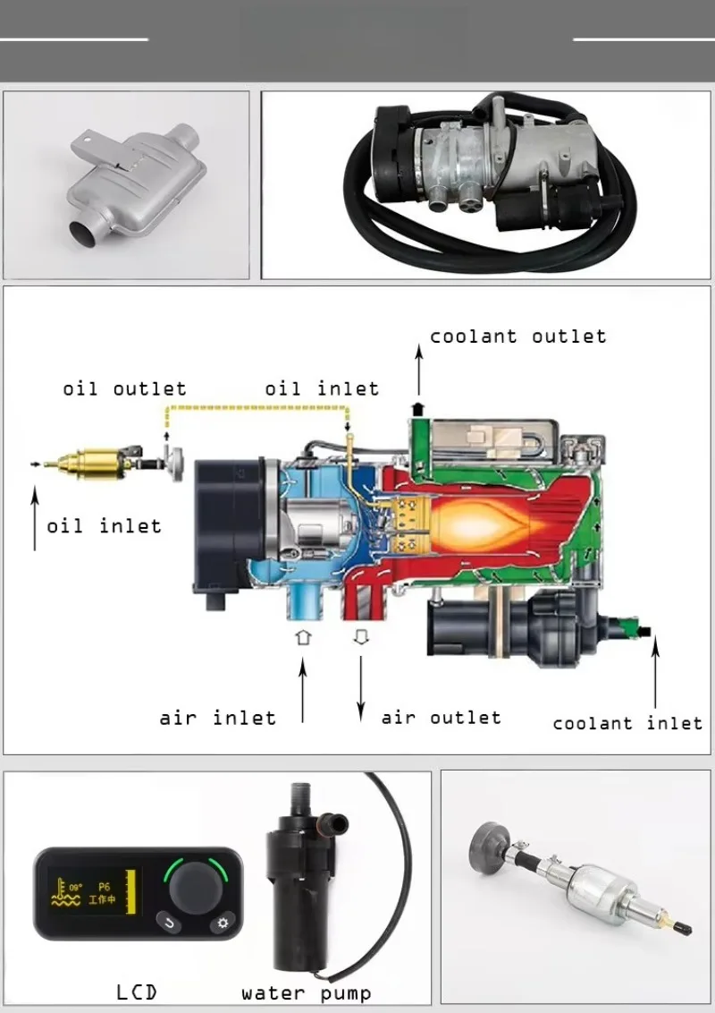 9kw Water  Heater for Truck Bus -24v/12v With Digital Display Thermostat for Heating Fuel System - view 2