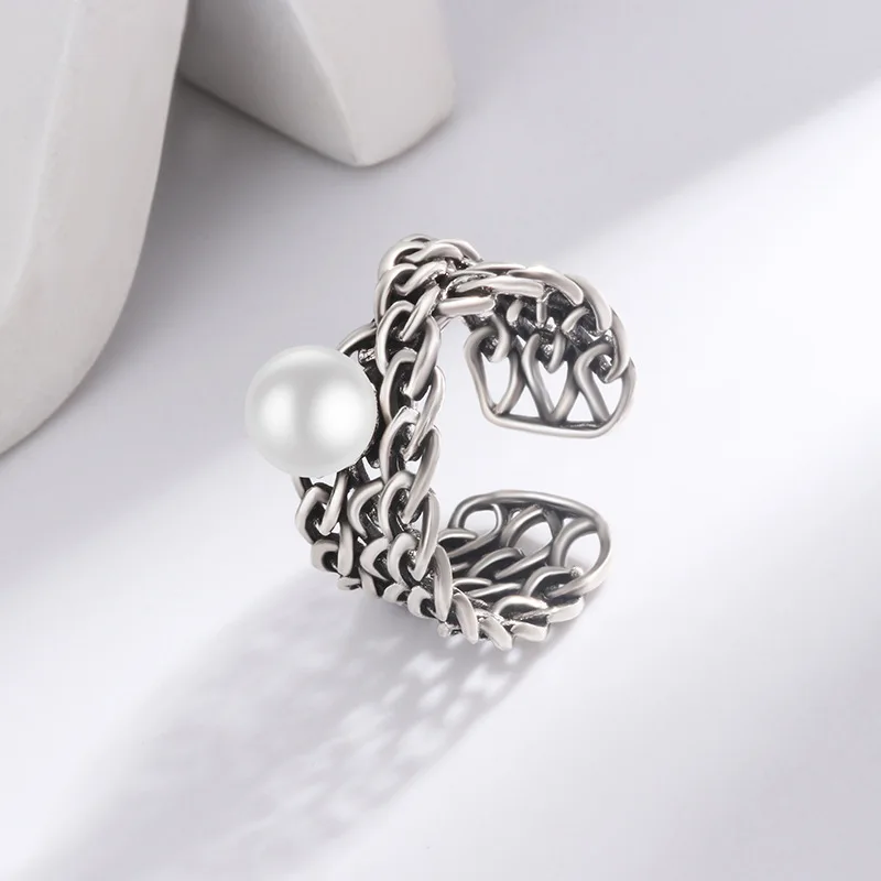 

925 Sterling Silver Weave Pearl Open Rings For Women Engagement Wedding Luxury Designer Jewelry Accessories