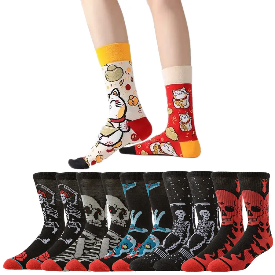 Calcetines de tubo de calavera para hombre y mujer, calcetines felices, moda urbana, diseñador, Hip Hop, divertidos calcetines de vestir novedosos, ropa informal cálida y cómoda para invierno