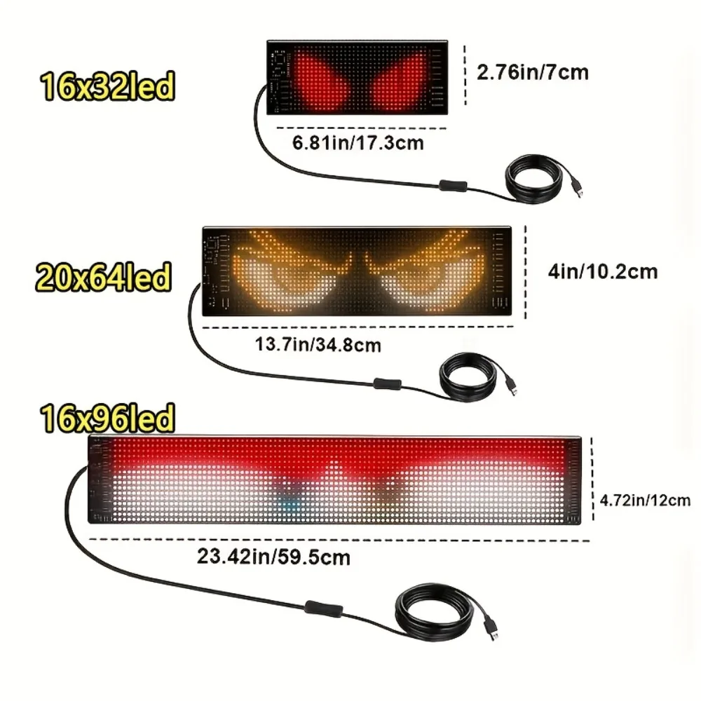 2PC Devil Eyes LED Lights for Car Truck SUV Windshield 23.23"x4.71" App Control IP65 Waterproof USB-Powered LED Flexible Screen