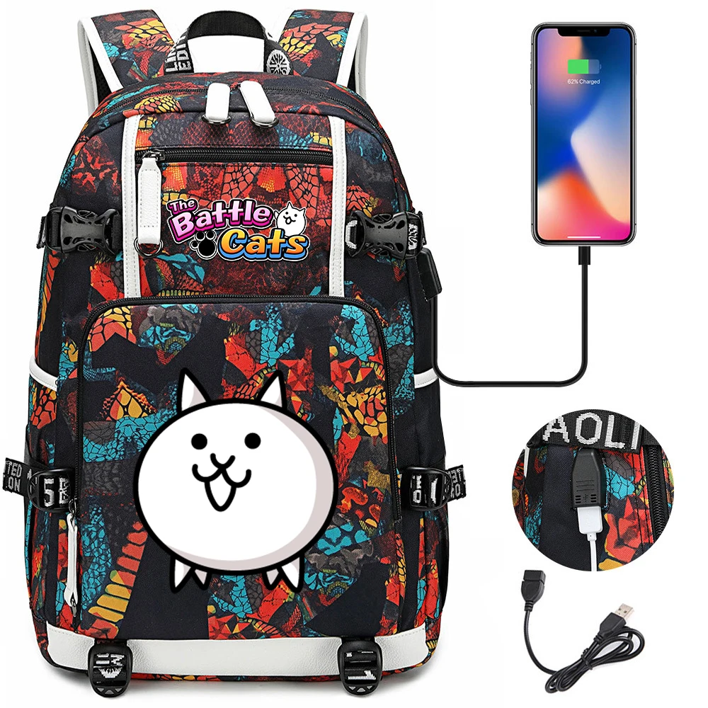 Jogo a batalha gatos escola mochila dos homens das mulheres saco de viagem portátil grande multifuncional à prova dwaterproof água carregamento usb