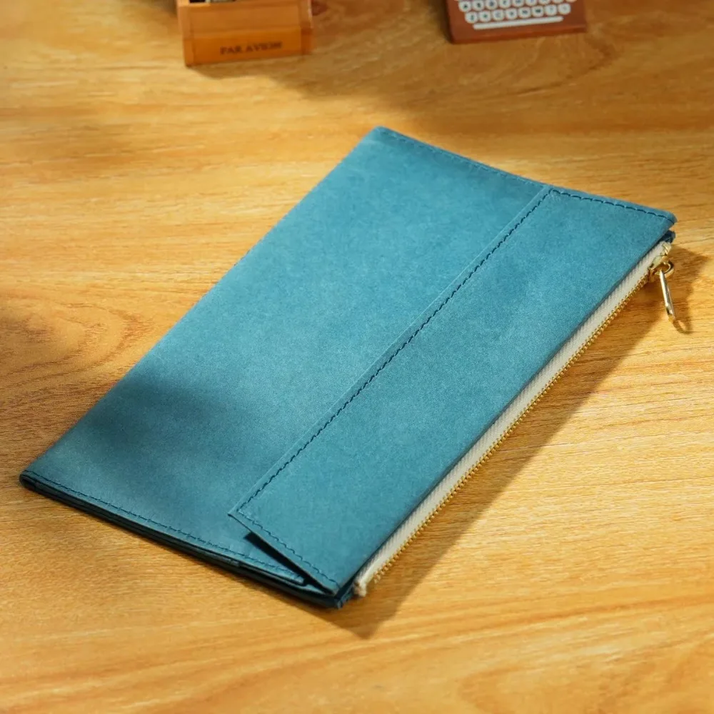 New Kraft Paper Zippered Pouch Pocket Leather Bound Notebook Foldable File Folder Stationery Supply