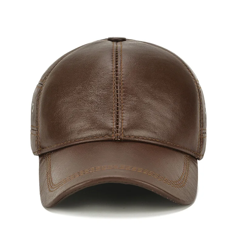 Men Cowhide hat Winter Warm Outdoor Protect Ear Casquette Real Leather Adjustable Baseball Cap