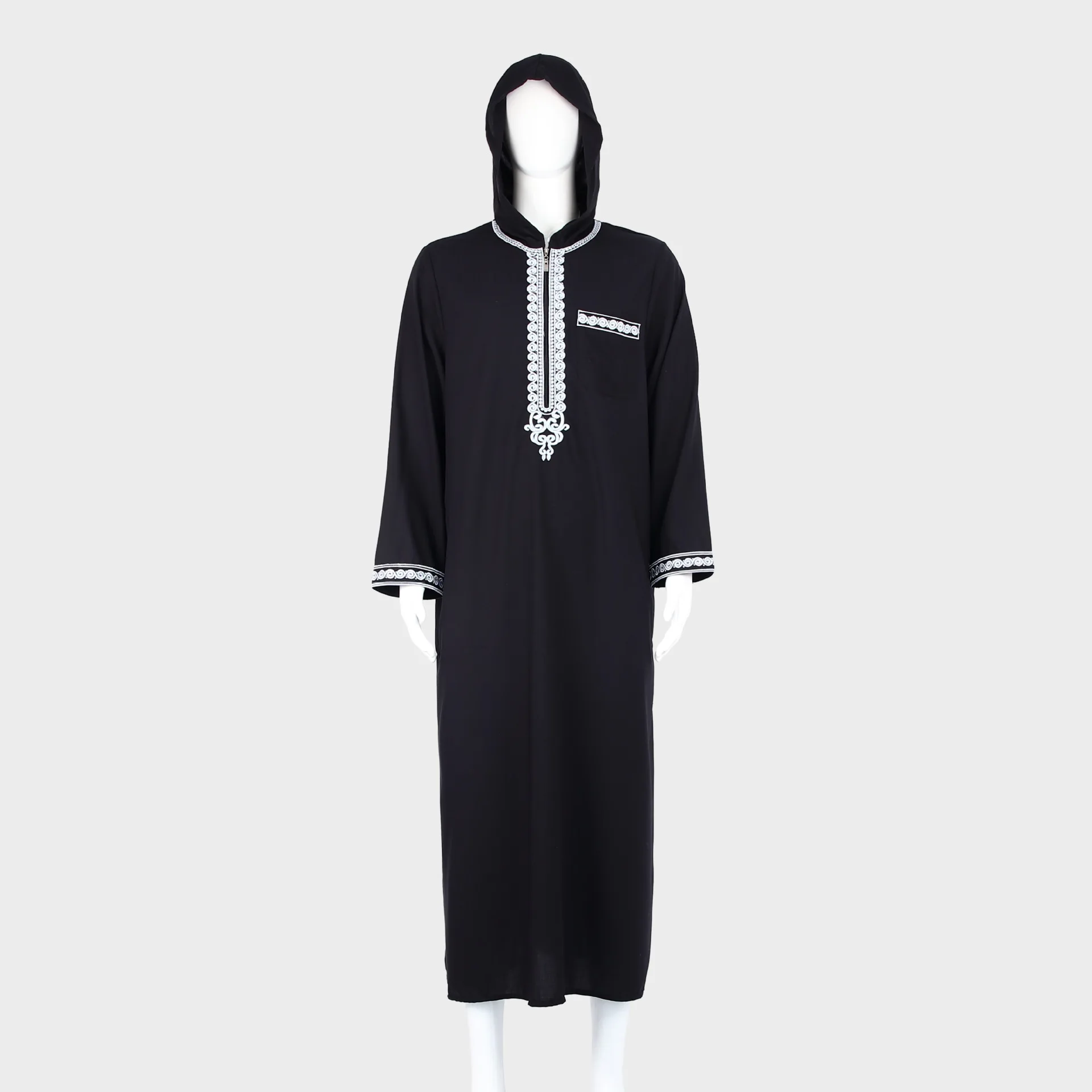 

Men Robe Muslim Hooded Jubba Thobe Zipper Saudi Arabic Thoub Abaya Loose Djellaba Caftan Daffah Dishdasha Islam Clothing Casual