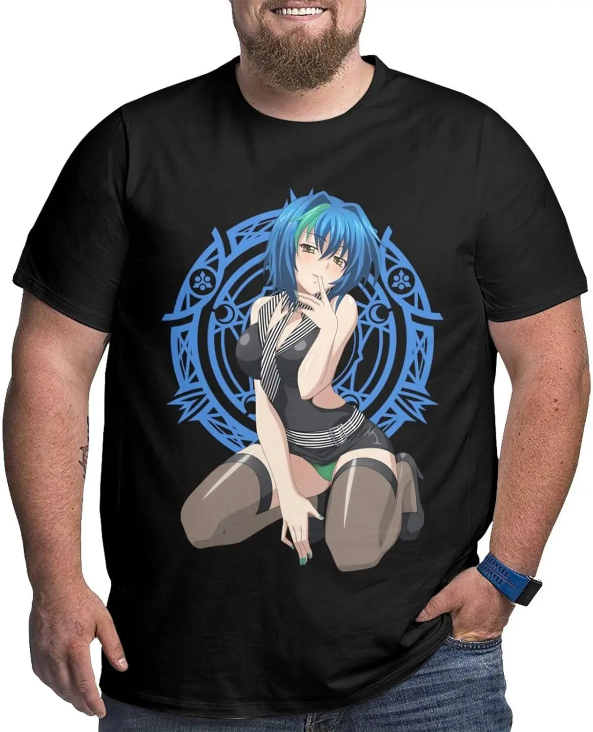 Manga Highschool DxD Xenovia Shirt Cotton Short Sleeve Fashion Large Size Tops for Man Black