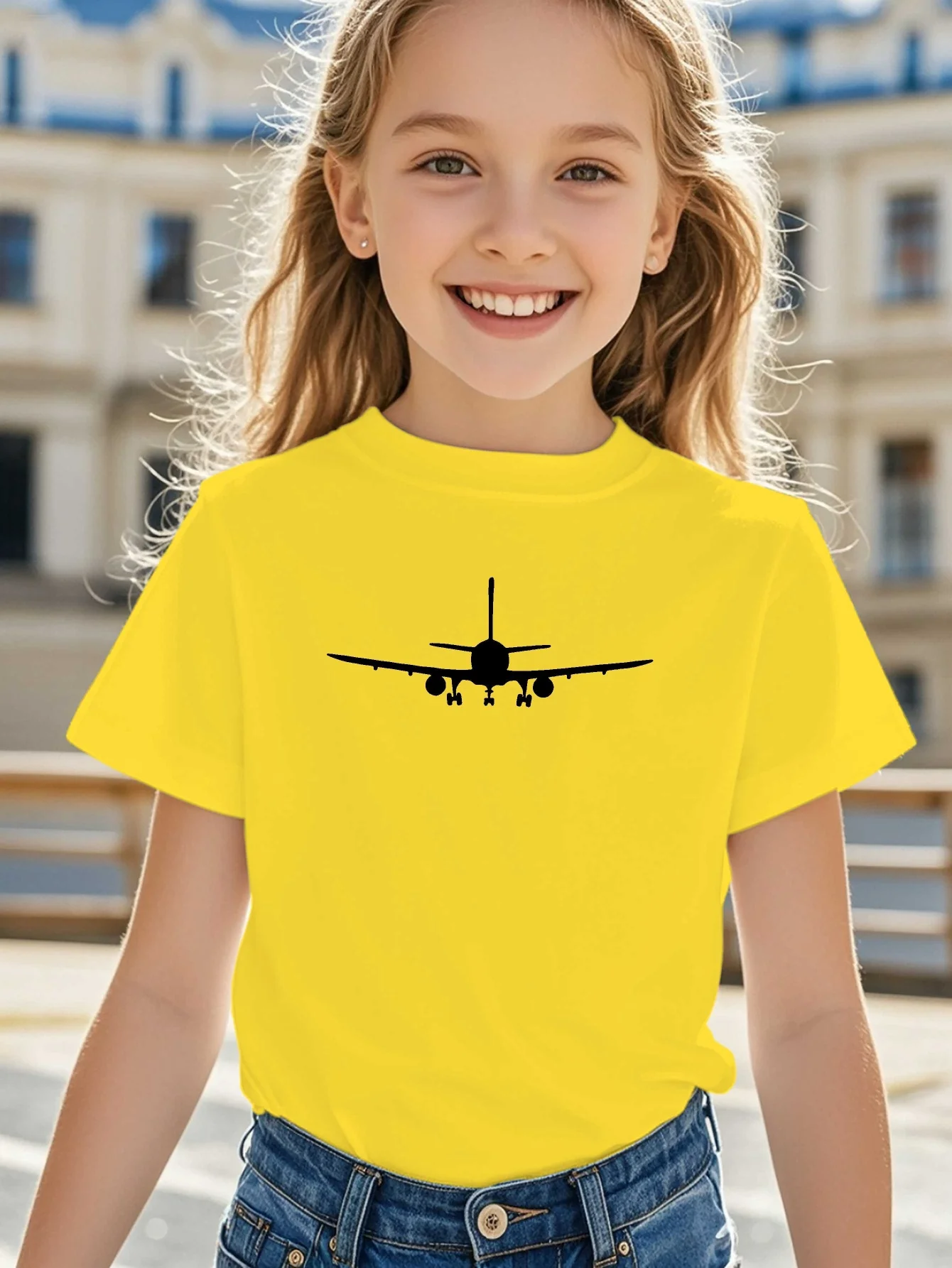 Airplane Silhouette Graphic Print T Shirt Family Matching Outfit Boys Girls Kids Short Sleeve Children Daily Tees