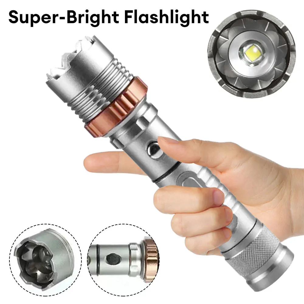 Powerful LED Flashlight Rechargeable Zoomable Emergency Torch Long Range Spotlight Tactical Flashlight Waterproof Camping Lamp