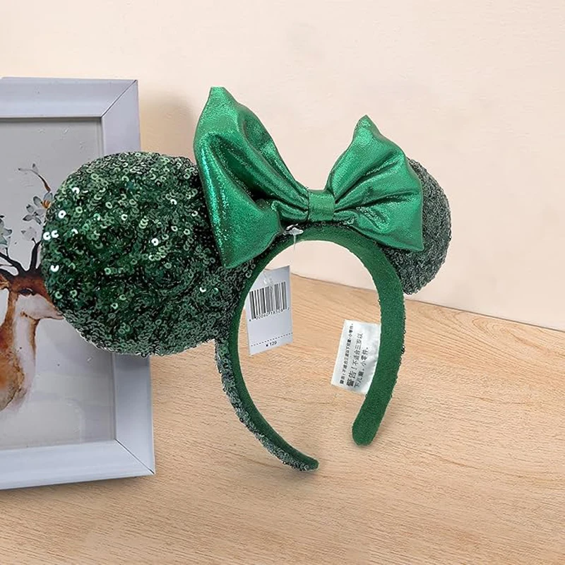 Luxury Green Mickey Mouse Ear Headbands Glitter Princess Party Decoration Cosplay Hair Accessories Hairband for girl Women Adult 4