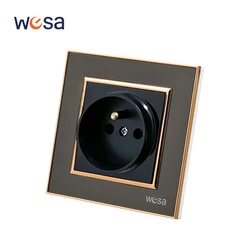 WESA France Black Mirror Acrylic Sockets Plugs Wall Embed  Power Socket Electrical Outlett With Ground Flame Retardant Plastic