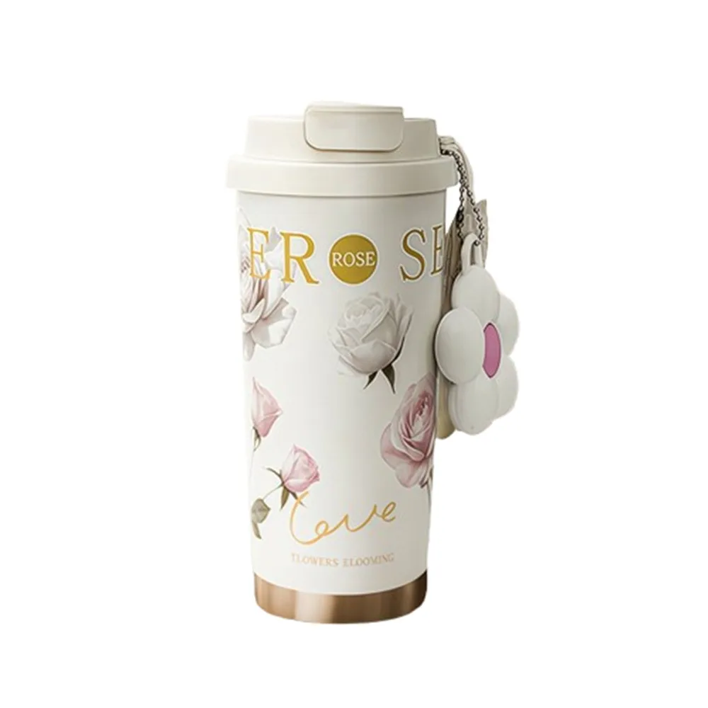 

Portable 500ML Thermo Coffee Mug Stainless Steel LeakProof Travel Thermo Cup Flower Print Ceramic Coating Vacuum Cup Travel