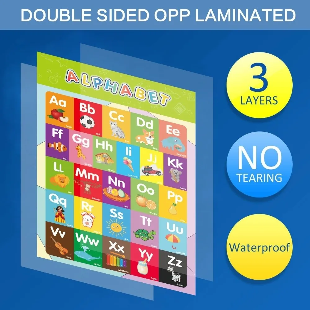 16Pcs 숫자 포스터 알파벳 포스터 벽 차트 색상 포스터 대화 형 알파벳 학습 포켓 차트 다채로운 그림