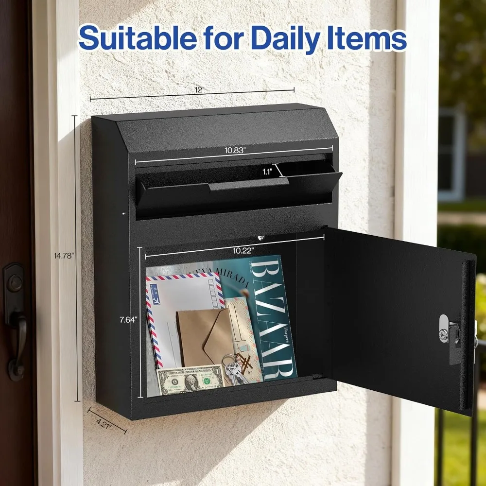 Large Wall Mount Locking Drop Box Safe - Heavy Duty Extra Large Lock Box for Keys, Mail, Rent, Checks, Deposit, and Payments (12'' x 4.25'' x 14.75'') - view 3
