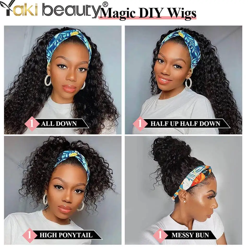 African Kinky Curly Synthetic Headband Wig 28 Inch Water Wave Ice Headband Wigs Long Curly Women\'s Daily Hairstyle Ladies Hair