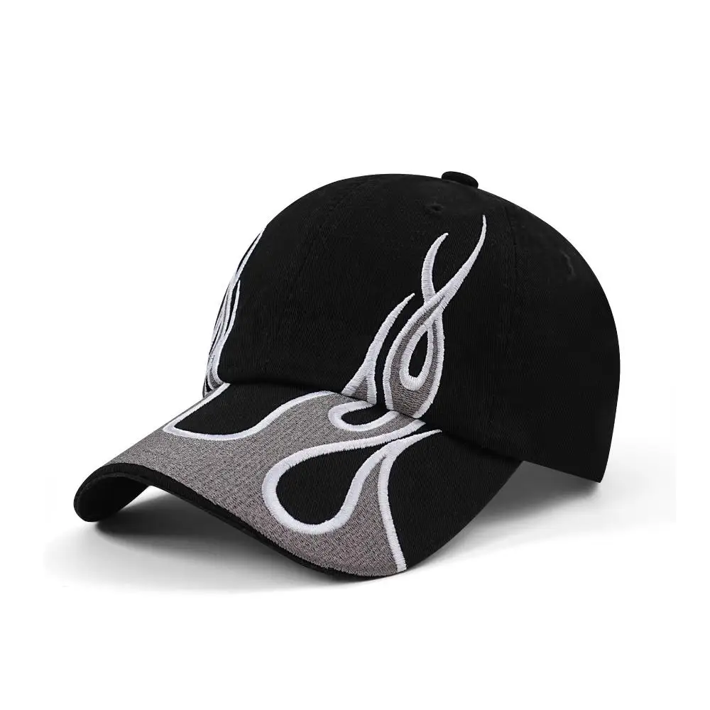 Flame pattern contrasted embroidery baseball cap with a soft top. Retro flapper style. Suitable for outings and photography.