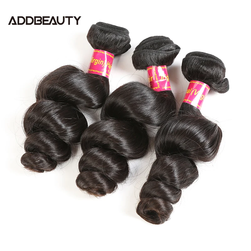 Addbeauty Human Hair Bundles Loose Wave Unproccessed Raw Virgin Human Hair Weaving for Women Thick Hair End Weft Double Drawn