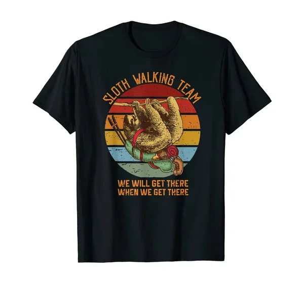 2025 nuevo modelo Sloth Walking Team-Nordic Walking Sports Fitness Walk Run camiseta verano moda divertida impresión Casual 100% Cott