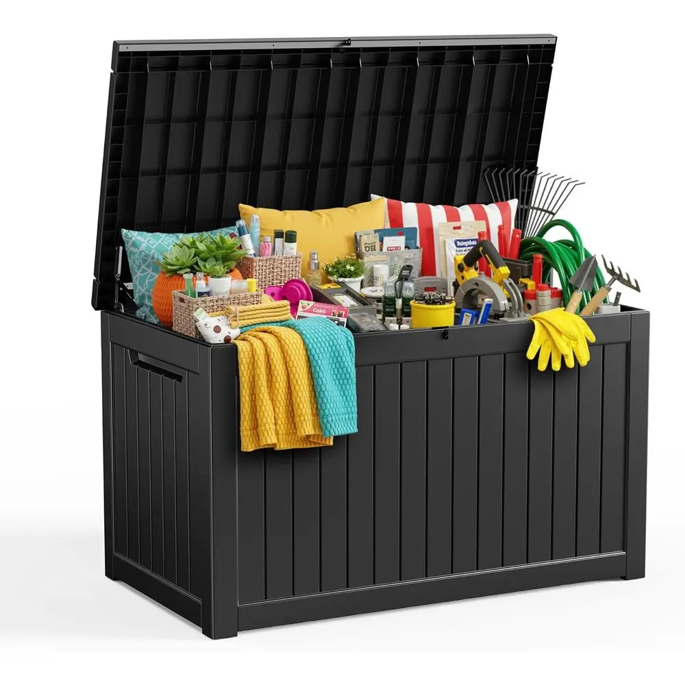 

Всепогодный ящик для хранения на открытом воздухе объемом 280 галлонов с замком - для подушек, садового инвентаря и принадлежностей для бассейна