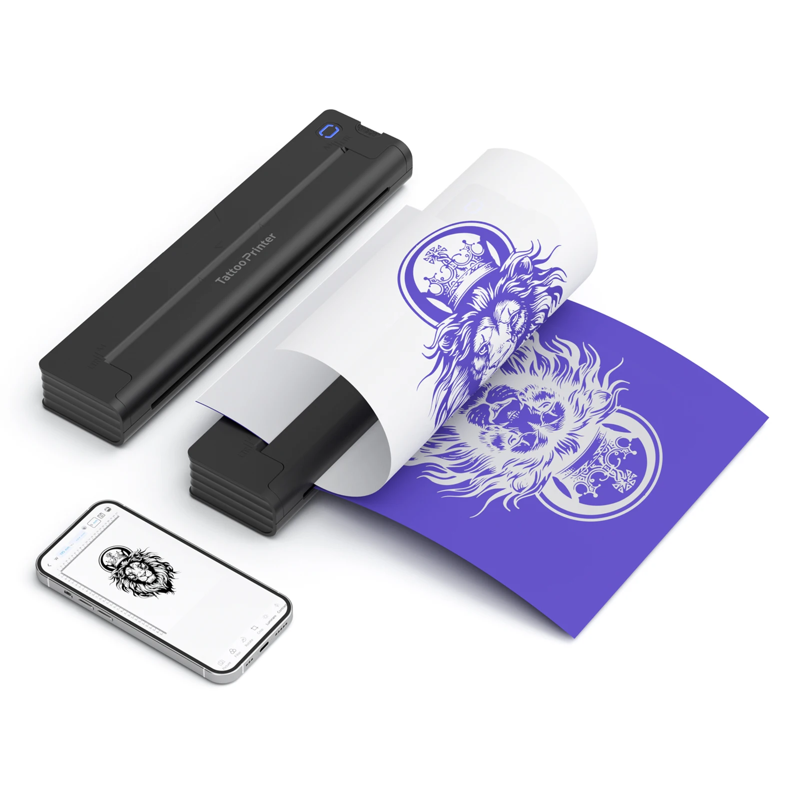 

Tattoo Stencil Printer Wireless Thermal Tattoo Transfer Printer with 10pcs Transfer Paper BT Connection App Control Portable