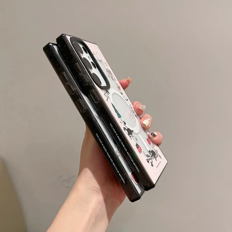 Black Cat MagSafe Acrylic Black Border Case for Samsung Galaxy S22 S23 S24 Ultra S23+ S24 Plus Protective Shell