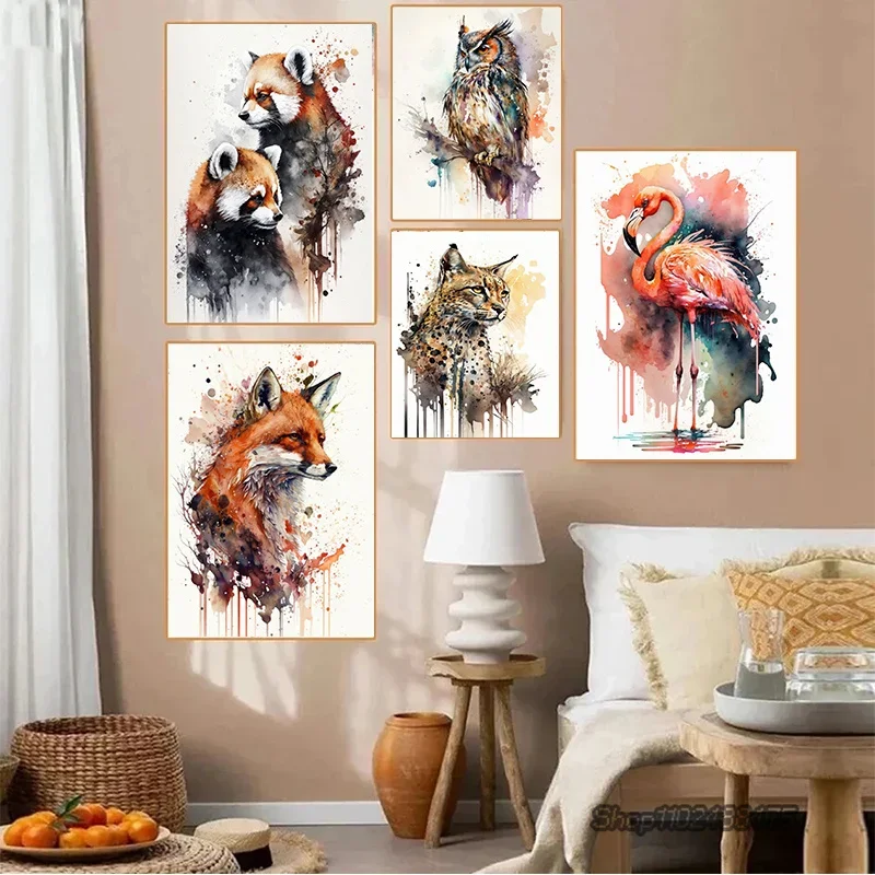 Pintura al óleo de acuarela de Vida Silvestre, Canva, póster abstracto, perezoso, zorro, flamenco, pájaro, Bulldog Francés, póster, decoración del hogar, arte de pared