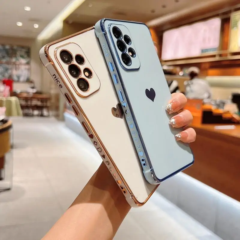 Luxury Plating Case For Samsung Galaxy A18 A17 A57 A55 5G S23 S24 FE S26 S25 S24 Ultra Love Heart Pattern Silicone Soft Cover
