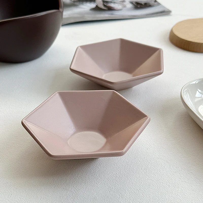 

LMM matte elegant powder hexagonal high bottom small dish pickle dish