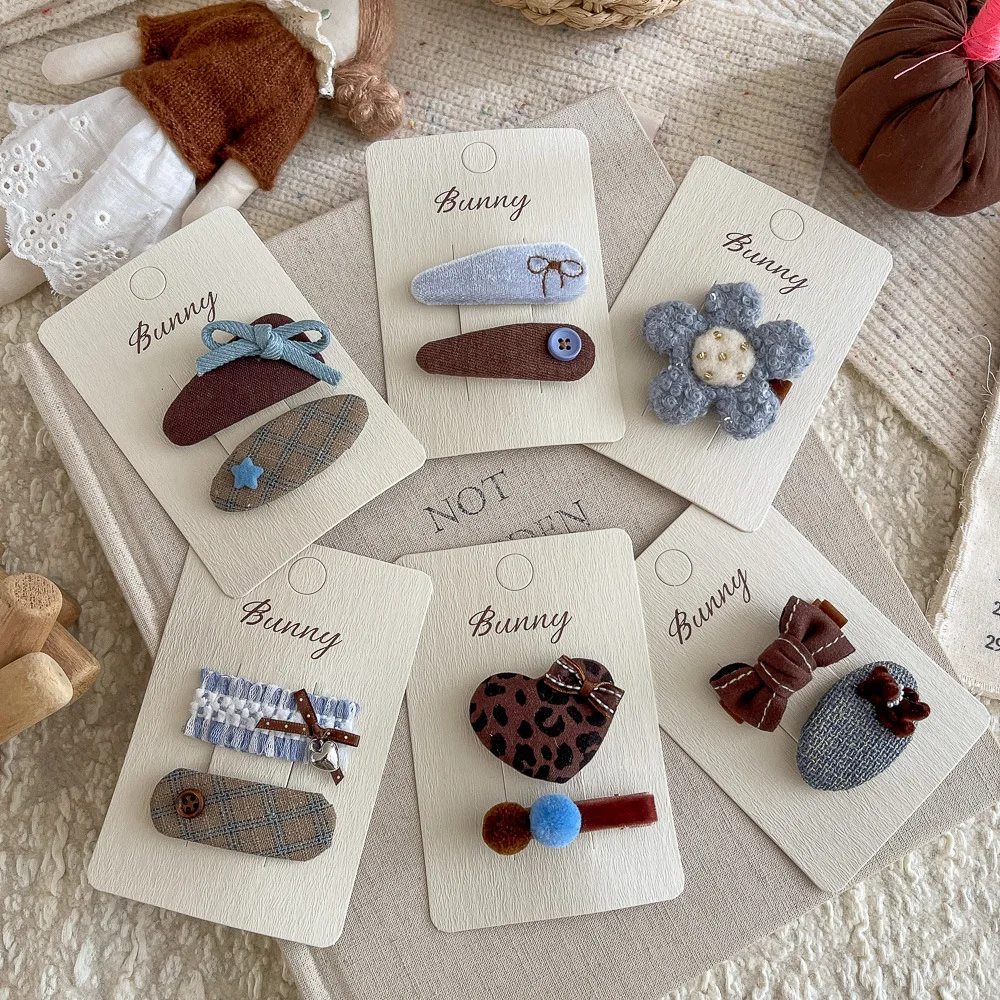 

2pcs/lot Geometric Bow Hairpin Velvet Bangs Side Clip Girl Hair Clip Hairpin Kids Barrettes Headwear Children's Hair Accessories