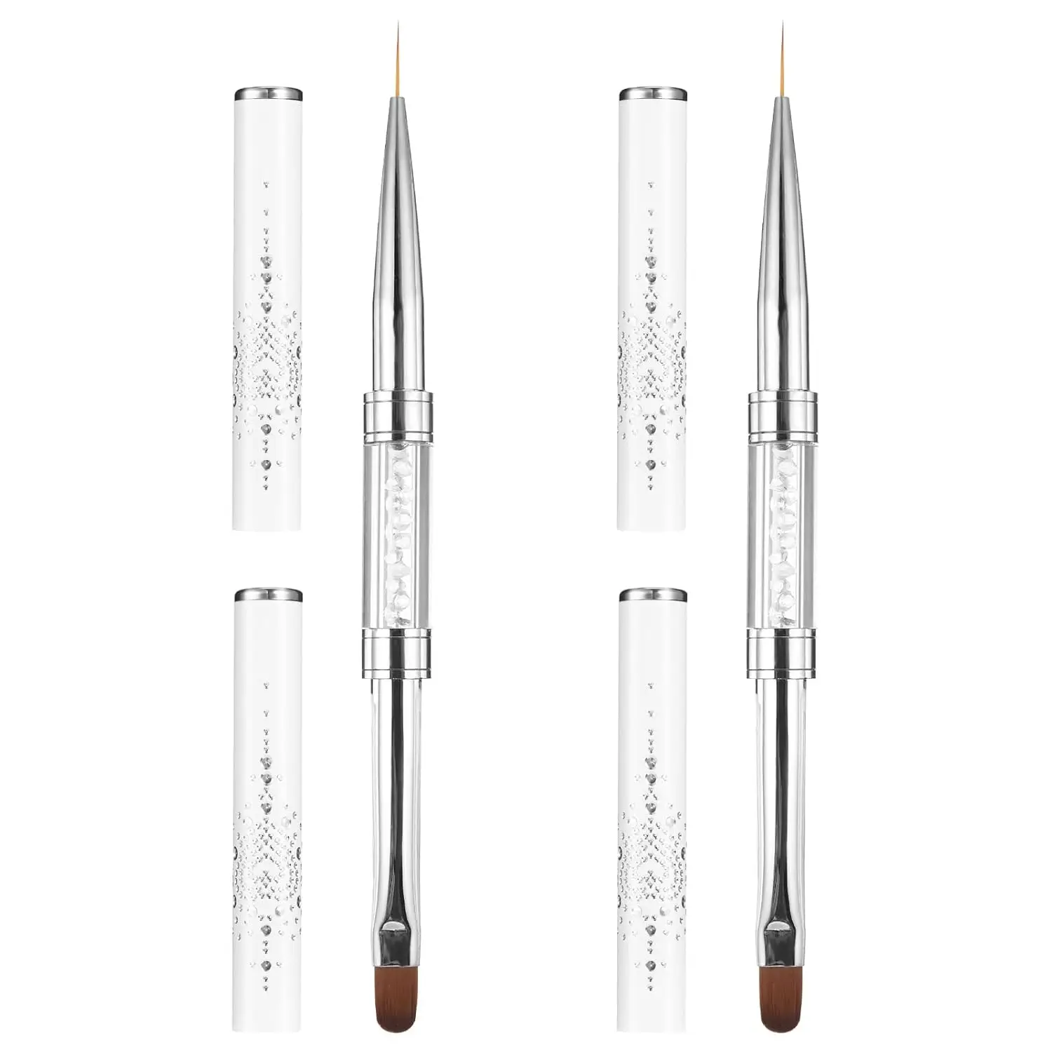 1/2/3Pcs Double Ended Nail Art Brush Set Oval Gel Liner Poly Gel with Steel Pusher Rhinestone Handle French Manicure UV Gel