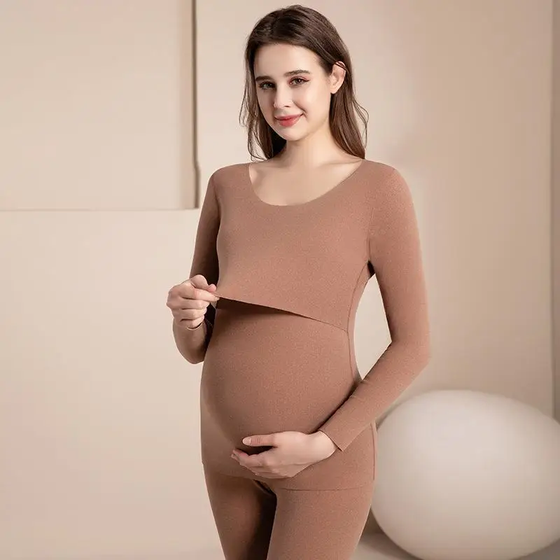 Maternity Velvet Warm Clothes Autumn Clothes Autumn Pants Suits Breastfeeding Tops Breastfeeding Confinement Clothes Base Layers