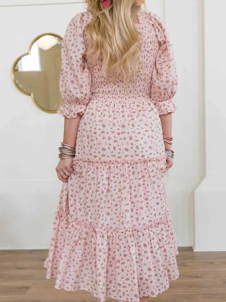 Women\'s Long Dresses Fashion Floral Ladies Dress Vestidos Vintage Holiday Long Dresses Maid Dress Vestidos Femal Elegant Dresses