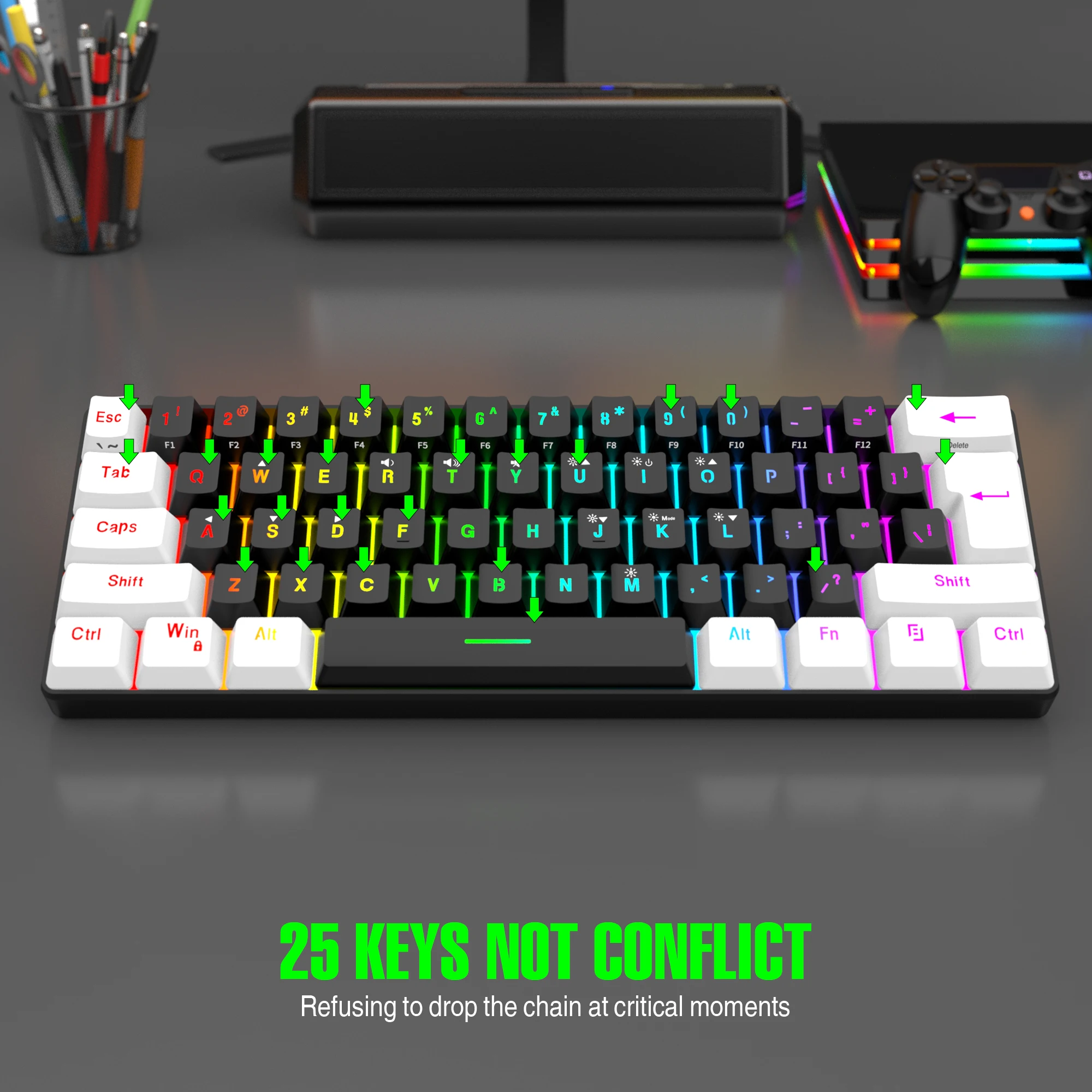 Imagem -06 - Usb Wired Keyboard Mouse Kit Rgb Backlight Iluminação Led Colorida Gaming Mouse 61 Teclas 3200dpi