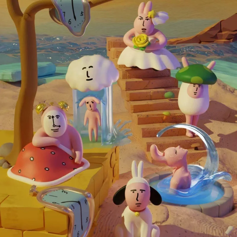 Kotak Misteri Seri Abstrak Kelinci Temanku V2 Mini Blind Box Mainan PVC Kartun Lucu Anime Periferal Ornamen Dekorasi Meja