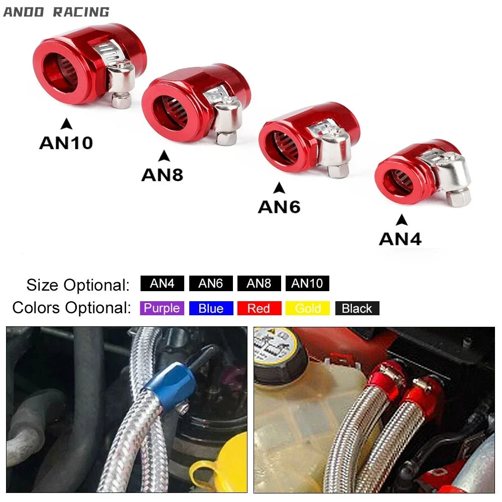 Aluminum Hose Clamp AN4 AN6 AN8 AN10 AN12 End Fuel Pipe Clip Oil Water Tube Hose Fittings Finisher Clamps Hex Finishers