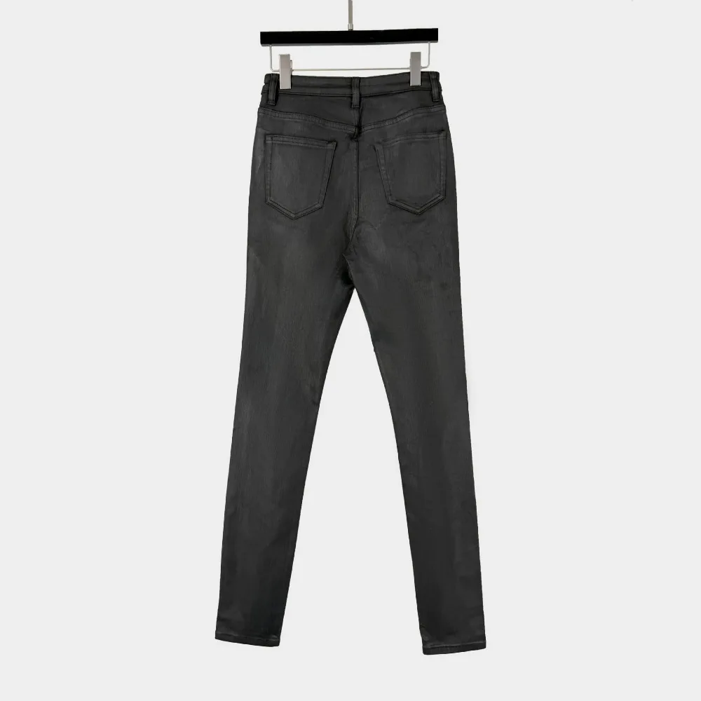 High Street Pants Women's Classic Wax Coated Jeans Slim Fit Basic Long Style Craftsmanship Dark Spring Style Small Leg Pants
