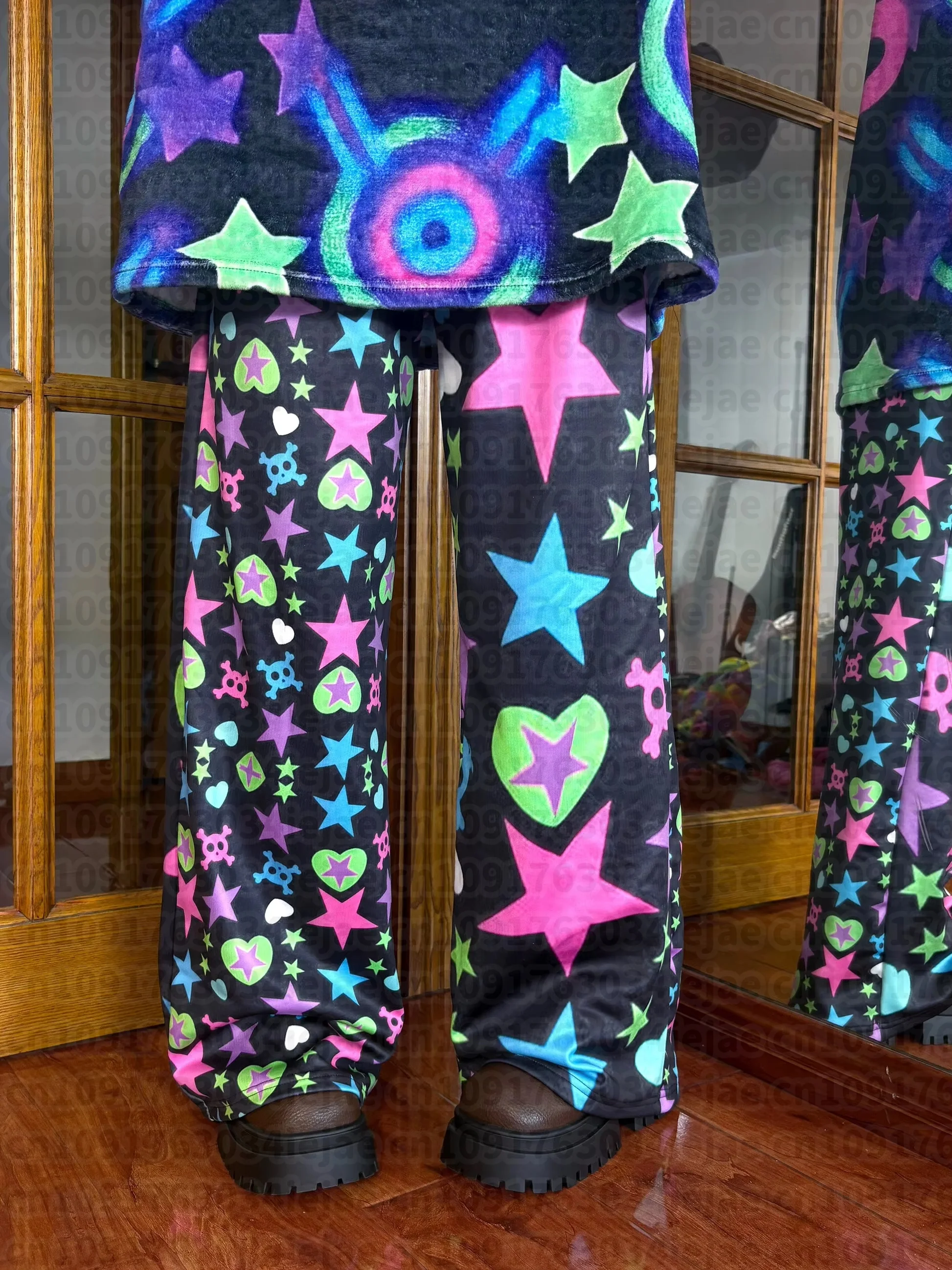 2026 Neue Schwarze Universum-Farbenstern-Hose Frühling Neue Süße Kawaii Kinder Y2k Harajuku-Stil Modische Spezielle Weite Hose – Detail 7