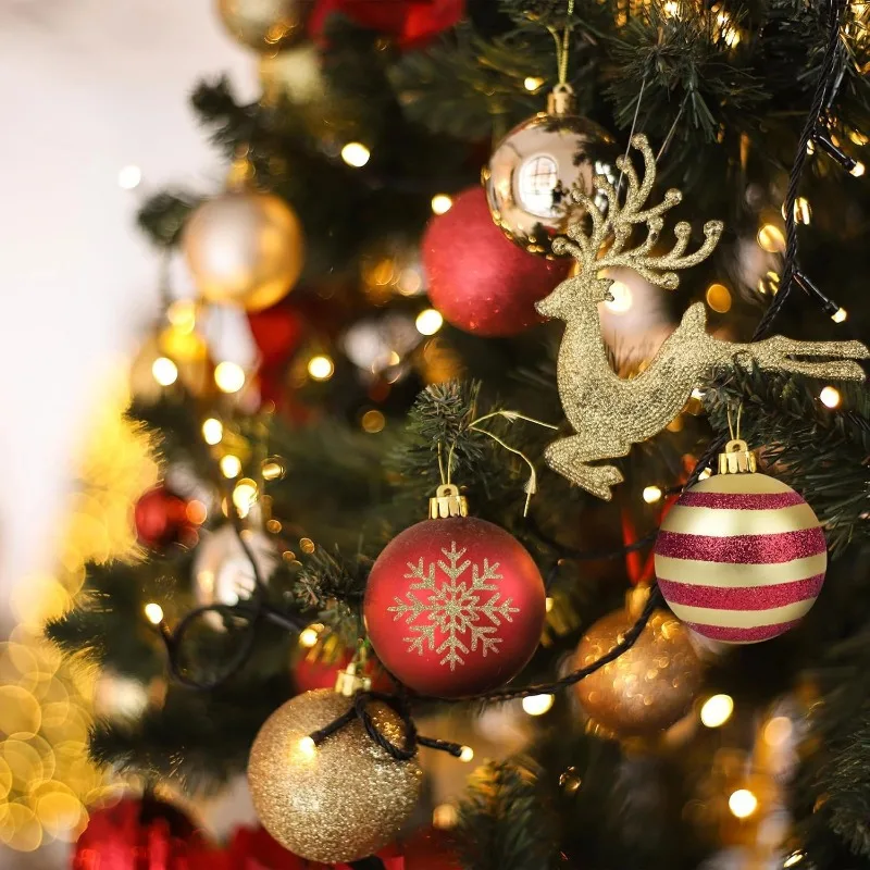 

50pcs Christmas Balls Mix Glitter Glossy Ball Xmas Tree Decorative Hanger Red Gold New Year Ornaments Pendant Party Supply