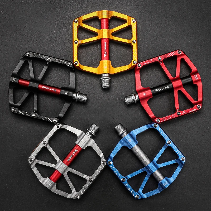 WEST BIKING Bicycle 3 Bearings Pedals 5 Colors Aluminum Alloy Ultralight MTB Pedals Safety Reflective Road Bike Flat Pedals image 3