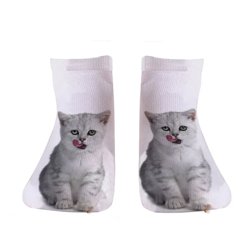 New 3D Print Funny Cute Cartoon Kitten Unisex Short Socks Creative Colorful Multiple Cat Face Happy Low Ankle Socks for Women