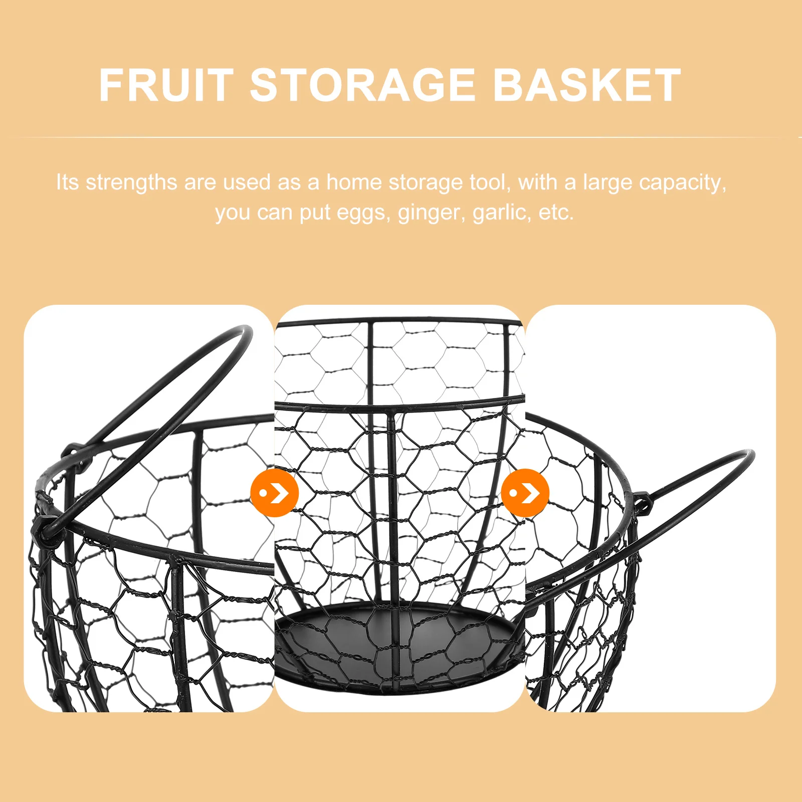 

1Pcs Iron Wire Basket Vintage Rustic Design Multi-Function Fruit Egg Storage Organizer for Home Kitchen Bedroom