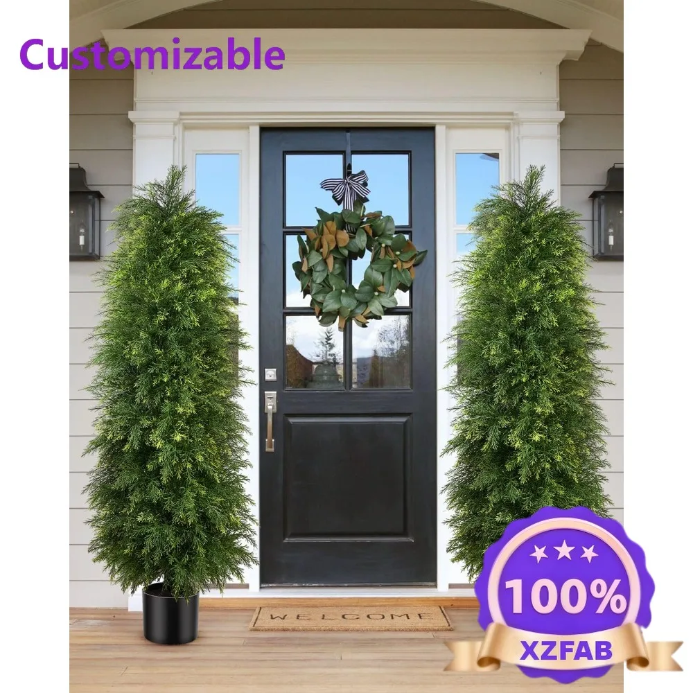 Factory Direct 2026 Pair of 5-Foot Cedar-Style Topiary Trees for Outdoor Porch Decoration, UV-Resistant Artificial Plants