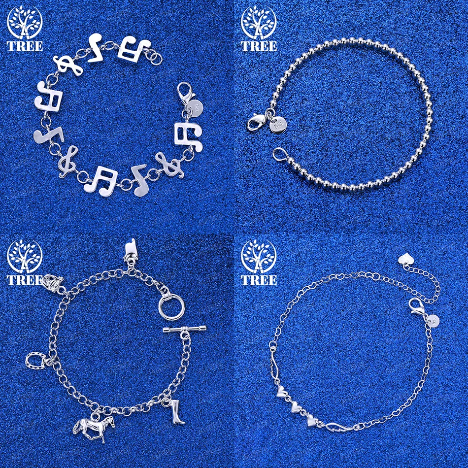 

Fine 925 Sterling Silver Heart Musical Note Horse Bead Chain Bracelets Women Birthday Party Fashion Design Jewelry Accessories