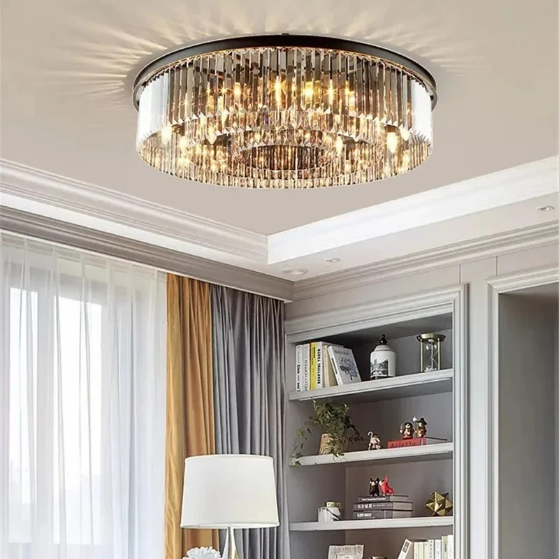 

Luxury Round Crystal Ceiling Lamp Black Modern E14 LED Luminaires Kitchen Dining Room Bedroom Home Lighting